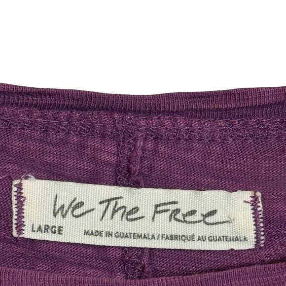 We The Free waffle knit top Purple boxy bohemian distressed short sleeve Size L - Picture 3 of 6